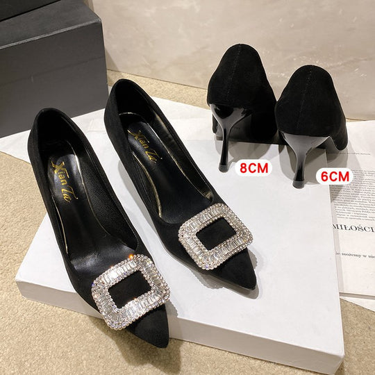Damen elegante Pumps mit funkelndem Strass-Schleifenakzent EB