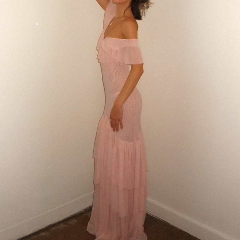 Damen Maxi-Kleid mit voluminösen Rüschendetails und figurformendem Schnitt EB