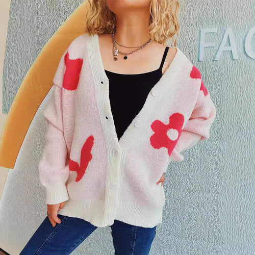 Damen gemütliche Strickjacke mit verspielten Motivakzenten EB