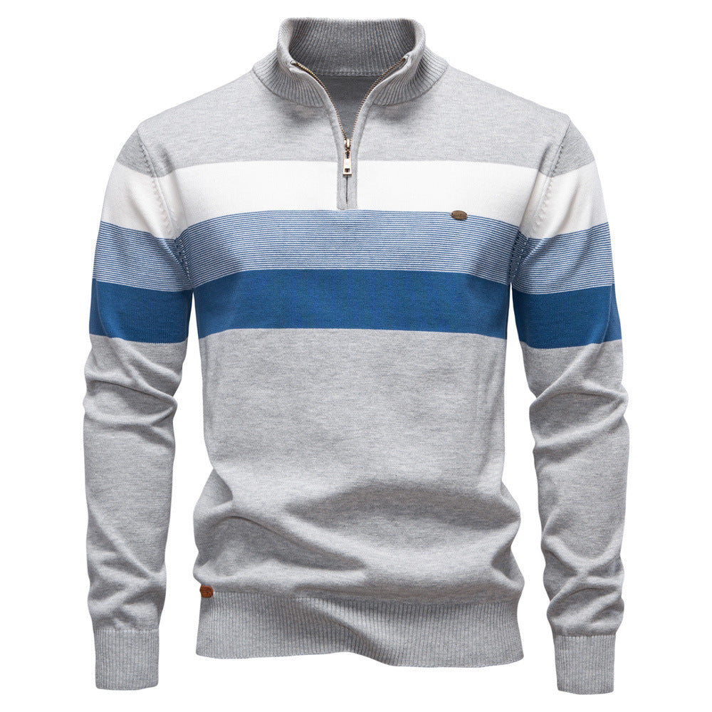Herren Strickpullover mit modischem Stehkragen und feinen Streifen EB