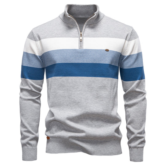 Herren Strickpullover mit modischem Stehkragen und feinen Streifen EB