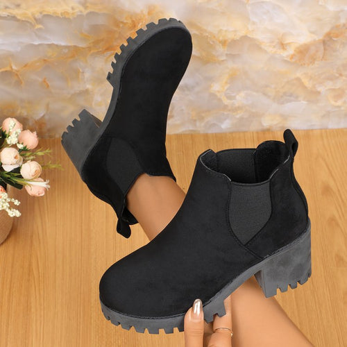 Damen nan Chelsea-Ankle-Boots mit grober Profilsohle, elastischen Seiteneinsätzen und Pull-Tab EB