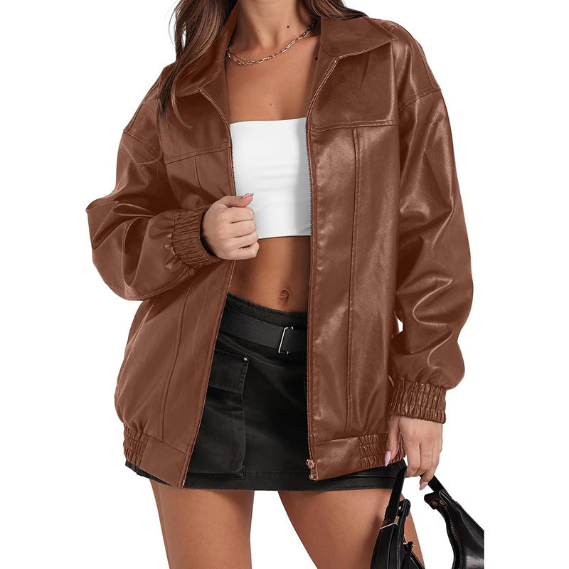 Damen Lässige Oversized-Jacke mit elastischen Bündchen und praktischen Taschen EB