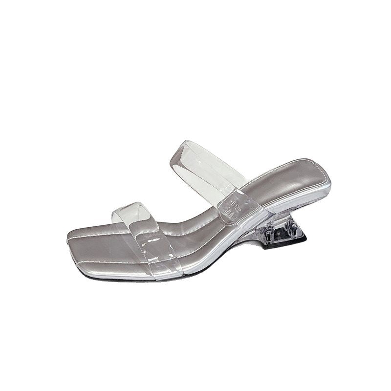 Damen transparente Slingback Sandalen mit klarem Blockabsatz EB