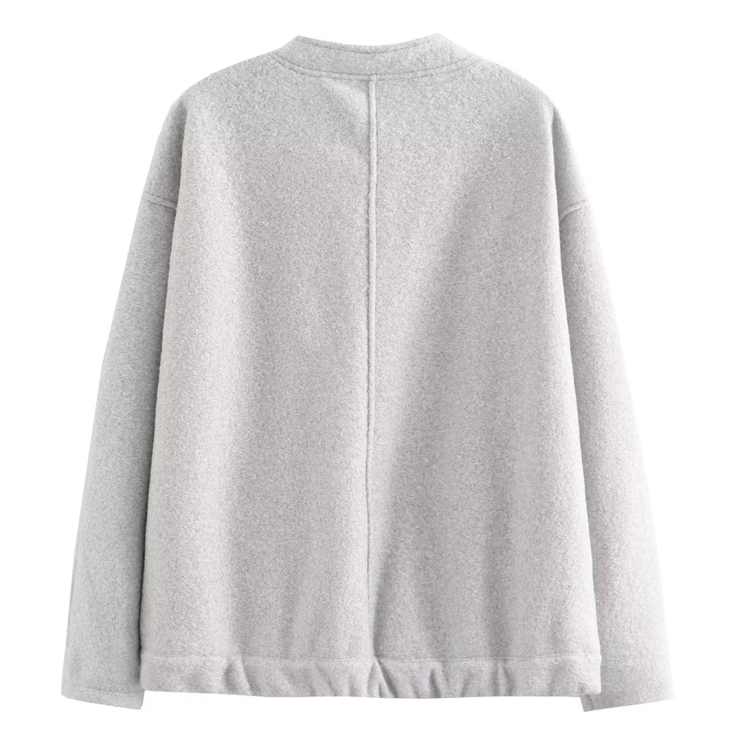 Damen gemütliche und stylische Fleecejacke mit großen aufgesetzten Taschen EB