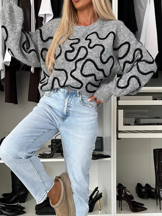 Damen kuscheliger Strickpullover mit kreativem Muster EB