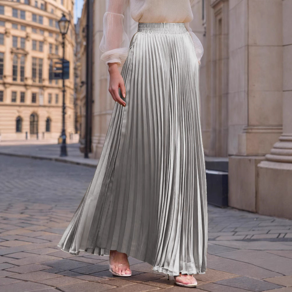Damen nan Maxirock Plissee aus fließendem Satin mit elastischem Bund EB