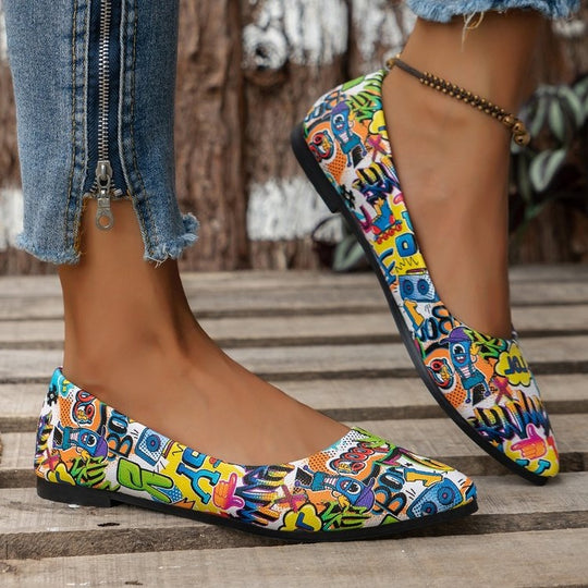 Damen Ballerinas mit buntem, grafischem Muster und bequemer Sohle EB