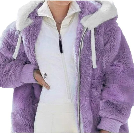 Damen Kuschelige Kunstpelzjacke mit Kapuze EB
