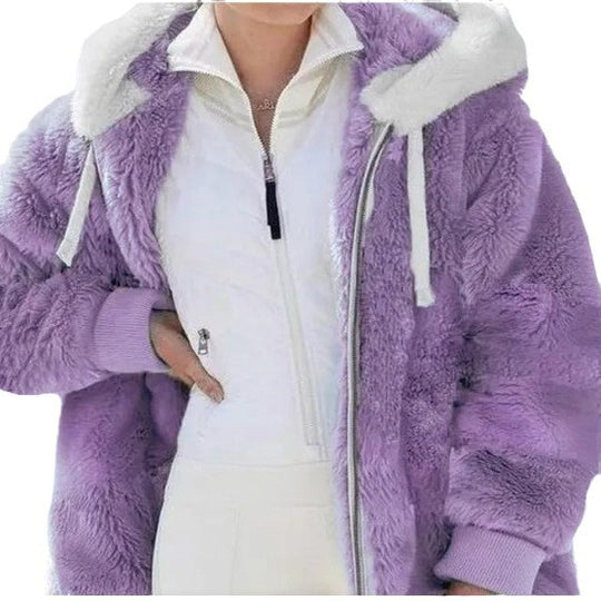 Damen Kuschelige Kunstpelzjacke mit Kapuze EB