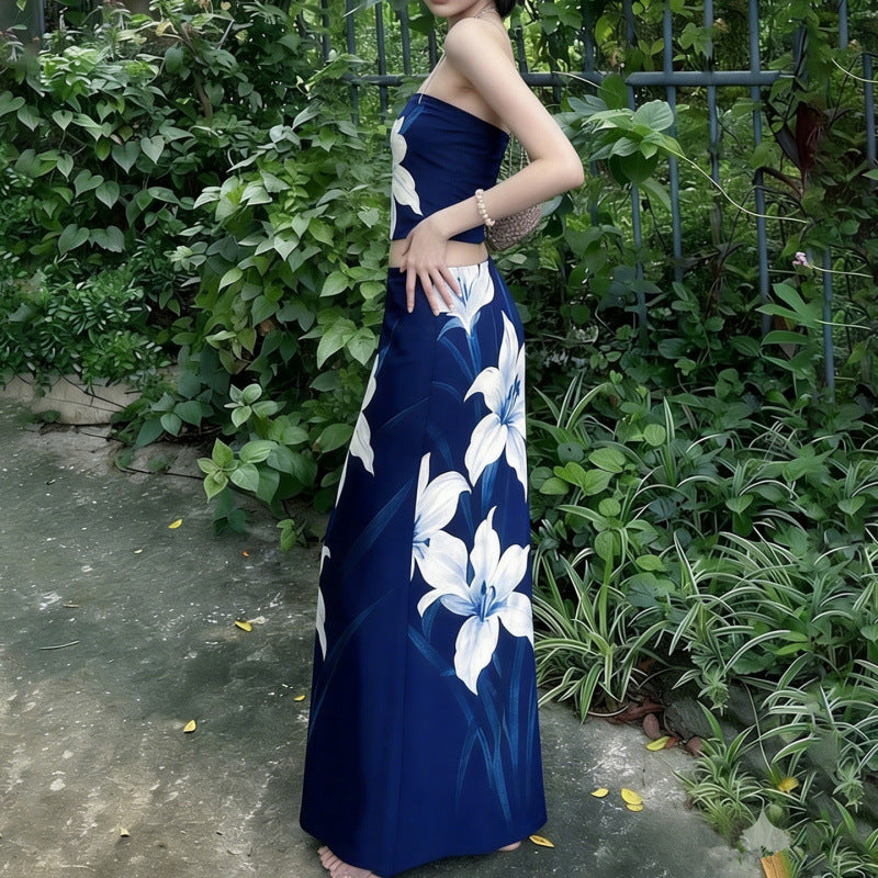 Damen Elegantes Maxi-Kleid mit floralem Design und Taillierung EB