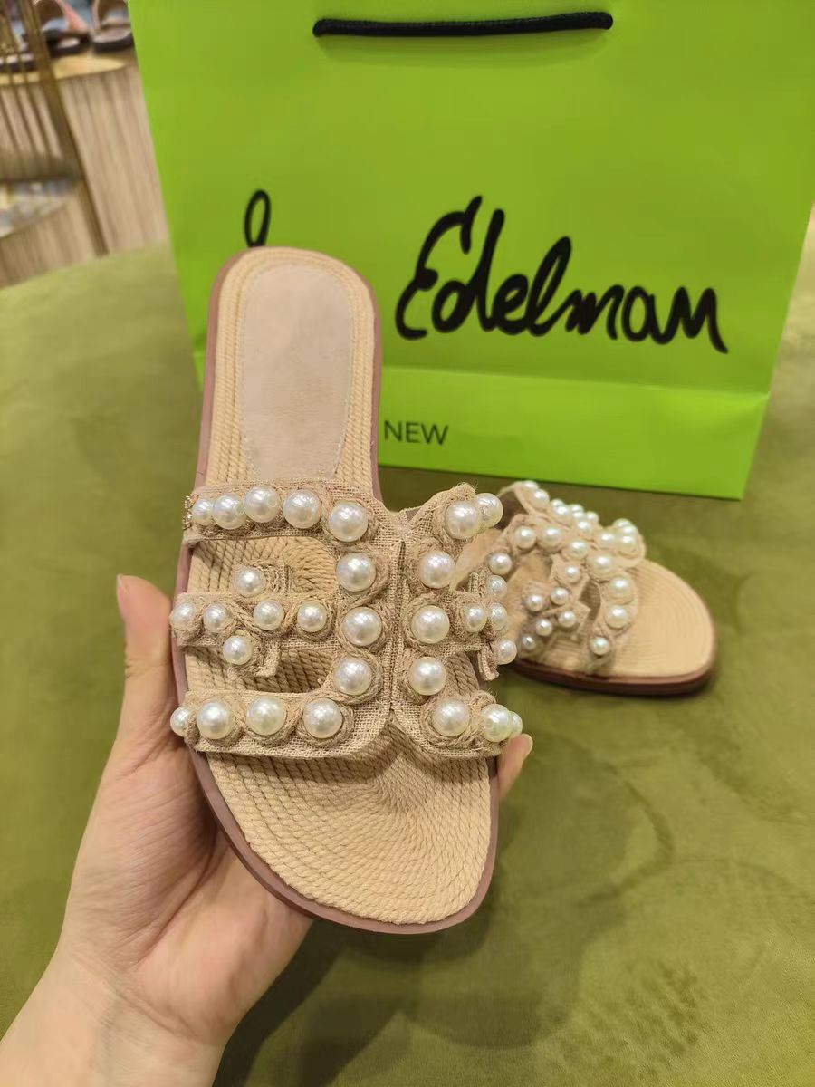 Damen modische Sandalen mit perlverzierten Riemen EB