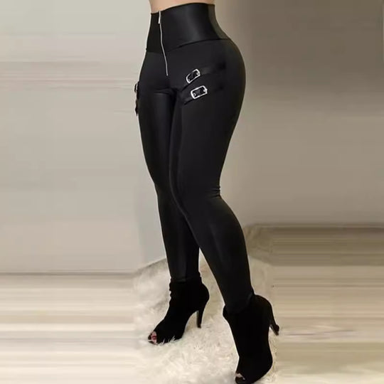 Damen Hochtaillierte Leggings mit modischen Schnallen-Details EB