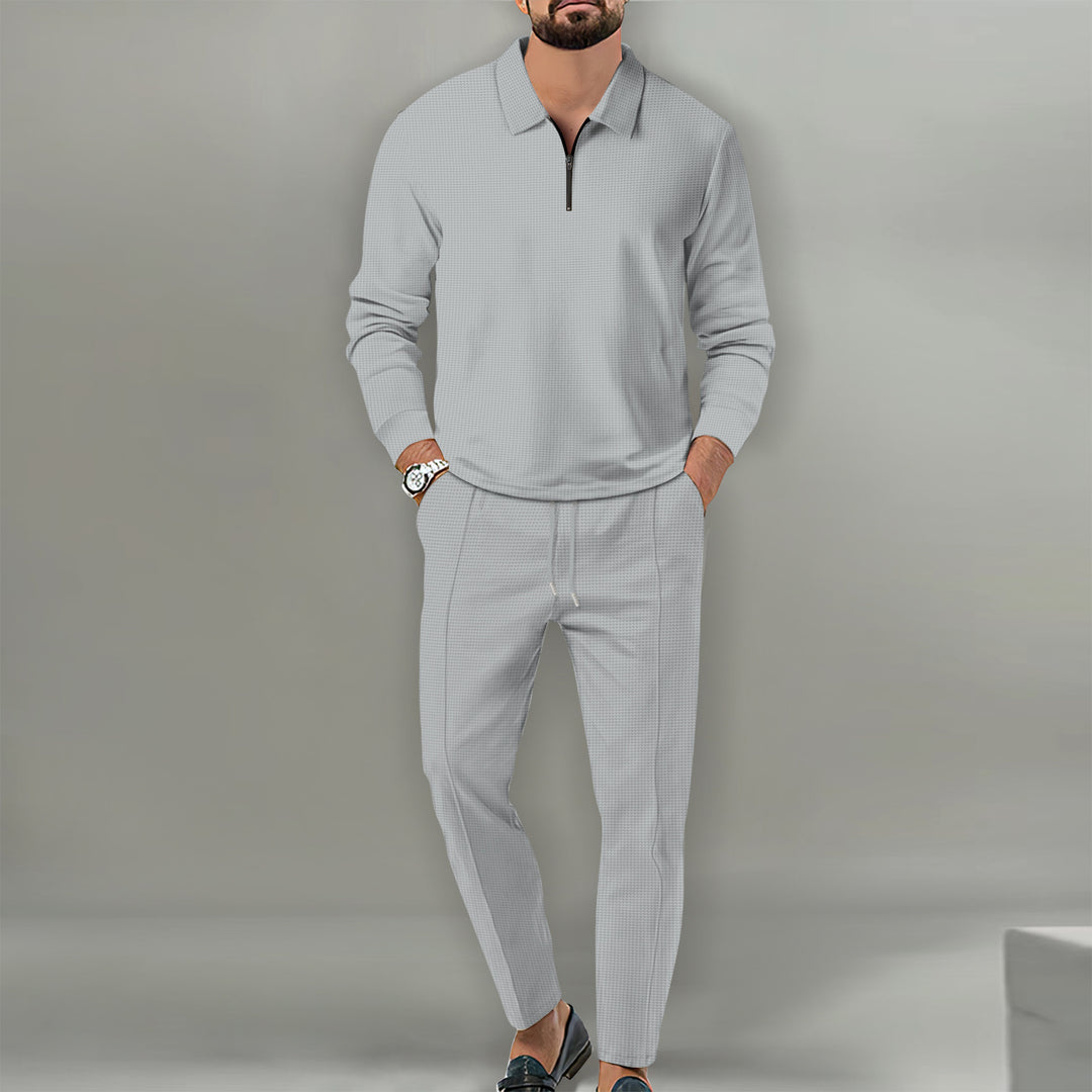 Herren nan Langarm-Henley-Poloshirt mit Halbzip und konischer Jogginghose EB