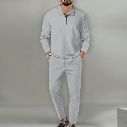 Herren nan Langarm-Henley-Poloshirt mit Halbzip und konischer Jogginghose EB