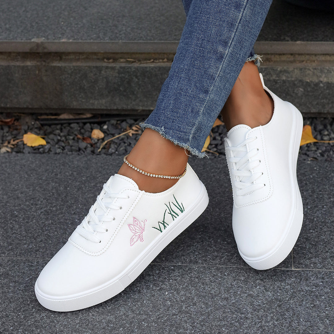 Damen Sneakers mit floralem Stickdesign und komfortabler Sohle EB