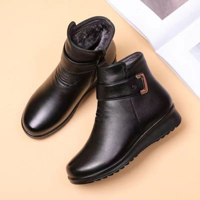 Damen Modische Stiefeletten mit Fleece-Futter und elegantem Schnallen-Detail EB