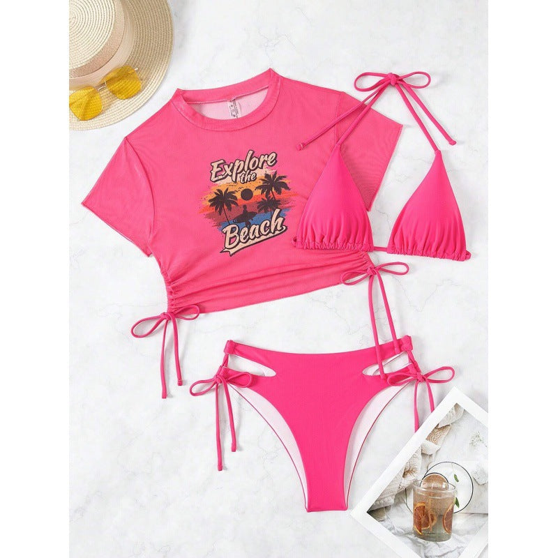 Damen Bikiniset mit modischer cropped Bluse und Schnürdetail EB