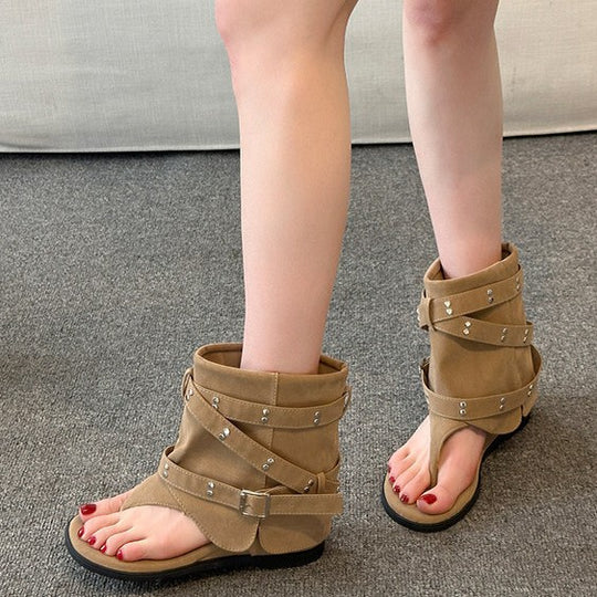 Damen Fashionable Zehentrenner-Stiefel mit Verzierungen und flexiblem Riemendesign EB
