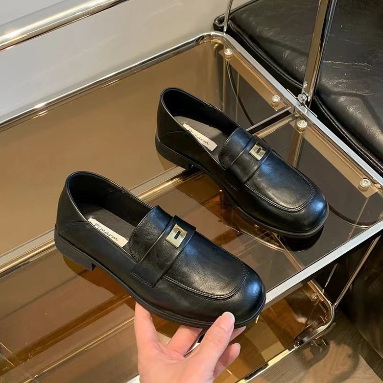 Damen elegante Mokassins mit dekorativem Gurt und goldener Schnalle EB