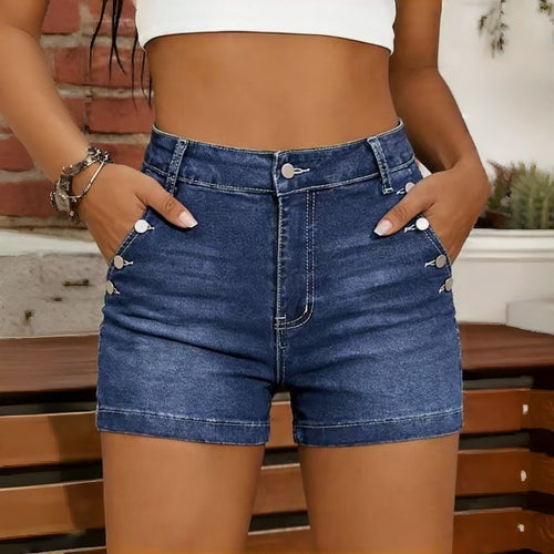 Damen Hochgeschnittene Denim-Shorts mit Knopfdetails EB