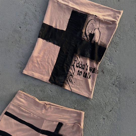 Damen Freizeit-Set mit lockerem Schnitt und kreativem Grafikdesign EB