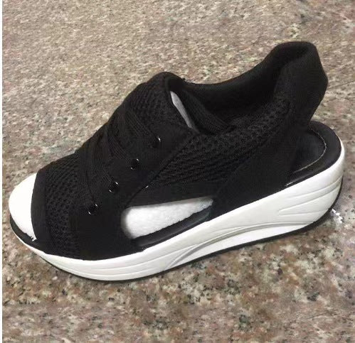 Damen  sportliche Keil-Sandale im Sneakerstil mit atmungsaktivem Mesh, gepolstertem Komfortfußbett und offener Zehenpartie EB