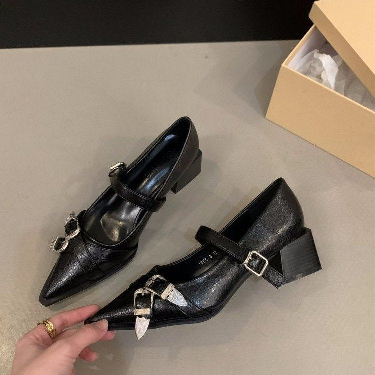 Damen elegante Mary Jane Pumps mit modischer Schnalle und bequemer Blockabsatz EB