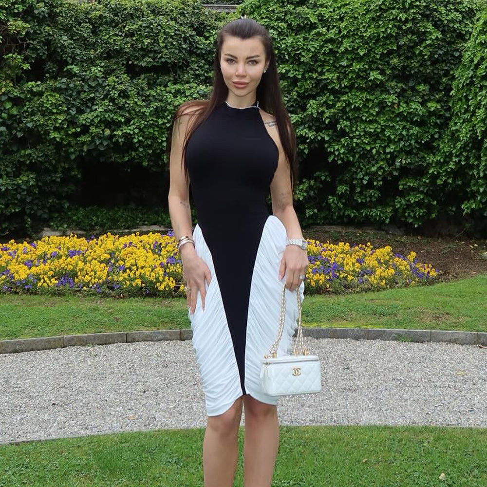 Damen Elegantes Kleid mit Stehkragen und Rüschenverlauf EB