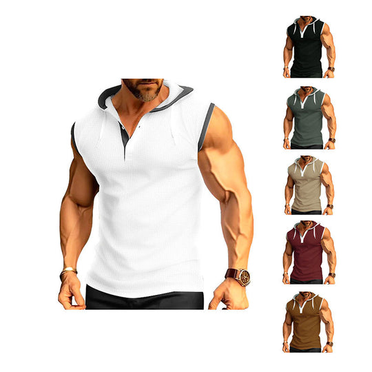 Herren nan ärmelloses Kapuzen-Sportshirt mit Meshstruktur und V-Ausschnitt EB