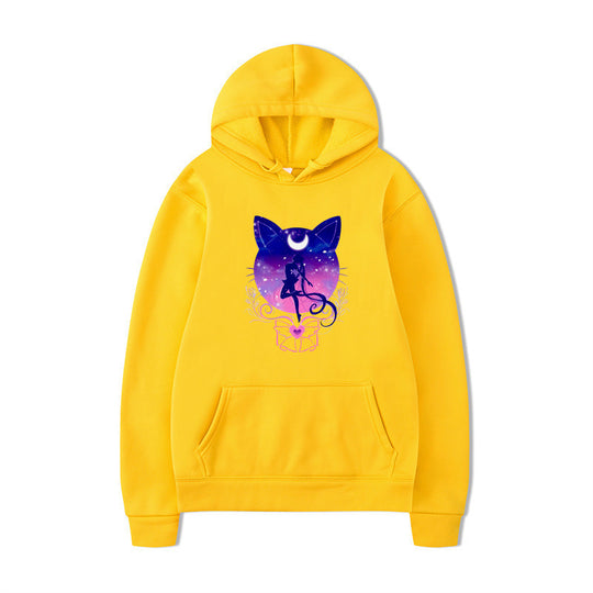 Damen Kapuzenpullover mit künstlerischem Katzenmotiv und bequemer Passform EB