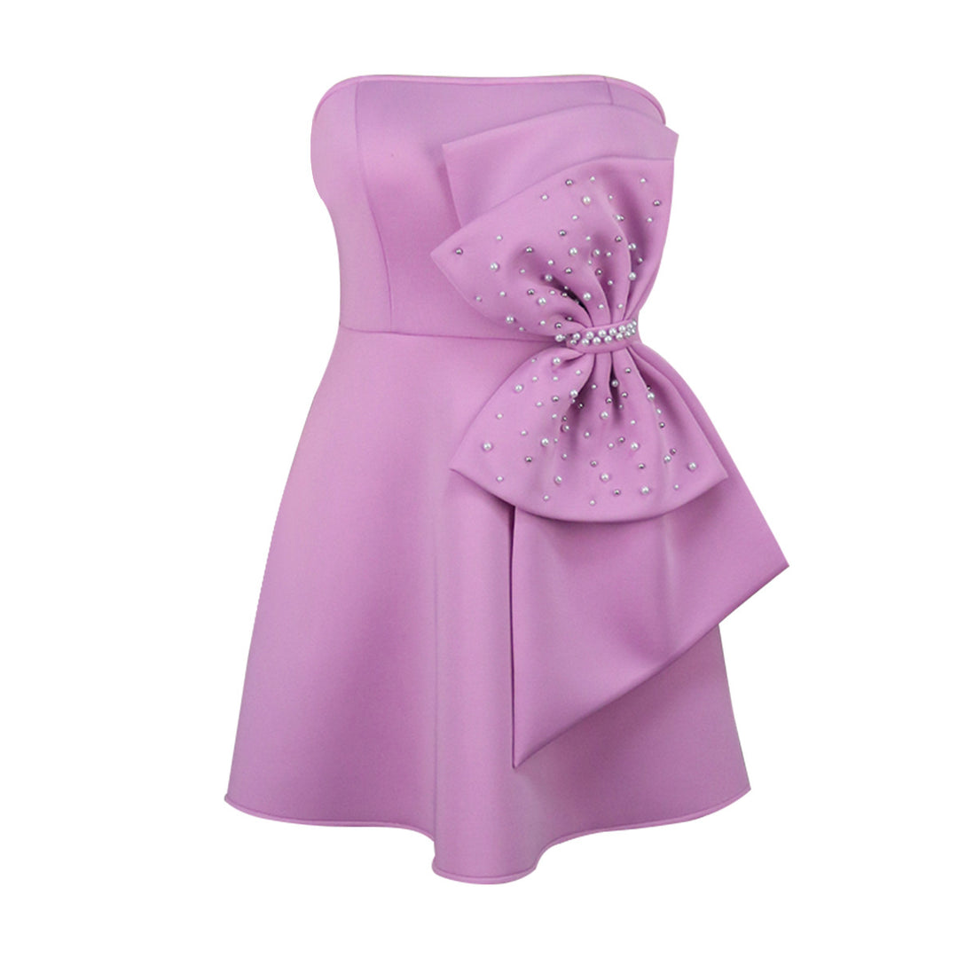 Damen Strapless Cocktailkleid mit hochwertigem Rüschendetail und funkelnden Perlen EB