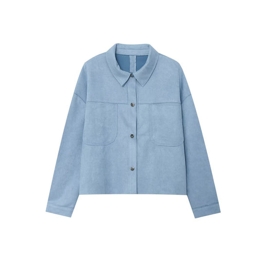 Damen modische Kunstlederjacke mit aufgesetzten Taschen EB