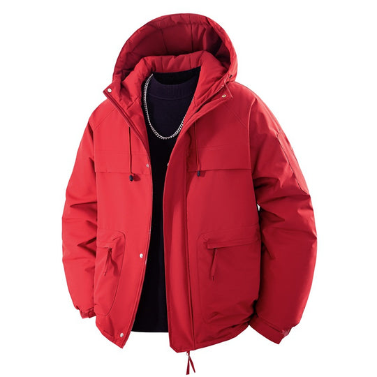 Herren wattierter Kapuzenparka mit hoher Stehkragenlösung, verstellbarem Kordelzug und multifunktionalen Außentaschen EB