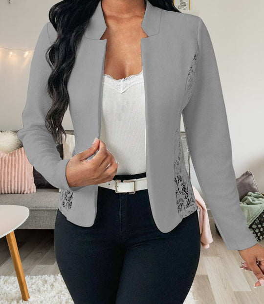 Damen Elegante Blazerjacke mit feinen Häkelverzierungen EB