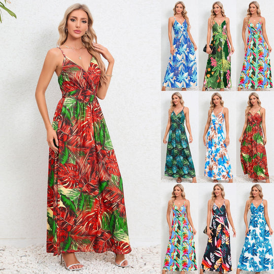 Damen Maxikleid mit floralem Design und schmalen Trägern EB