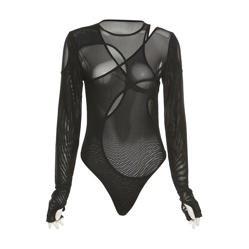 Damen Body mit asymmetrischem Schnitt und langem Arm EB