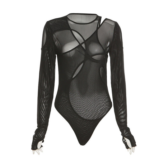 Damen Body mit asymmetrischem Schnitt und langem Arm EB