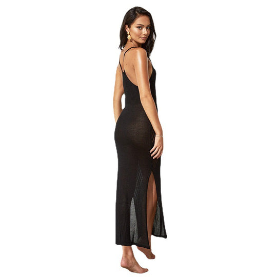 Damen elegantes Strickmaxikleid mit faszinierenden Cut-Out-Details EB