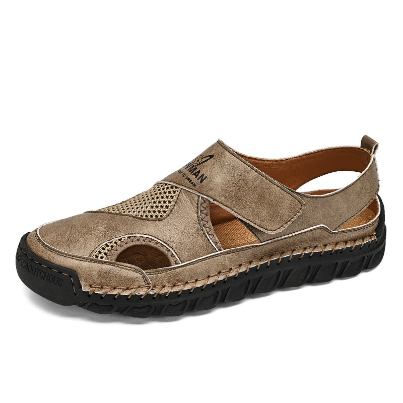 Damen Atmungsaktive Leder-Sandalen mit verstellbarem Klettverschluss EB