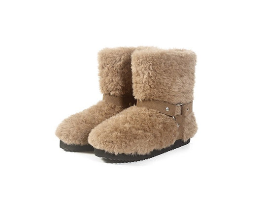 Damen Gemütliche Kuschelboots mit weichem Innenfutter und modischem Riemen EB