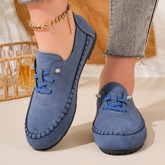 Damen nan atmungsaktive Mokassin-Slipper aus Mikrofaser mit elastischer Schnürung und rutschfester Gummisohle EB