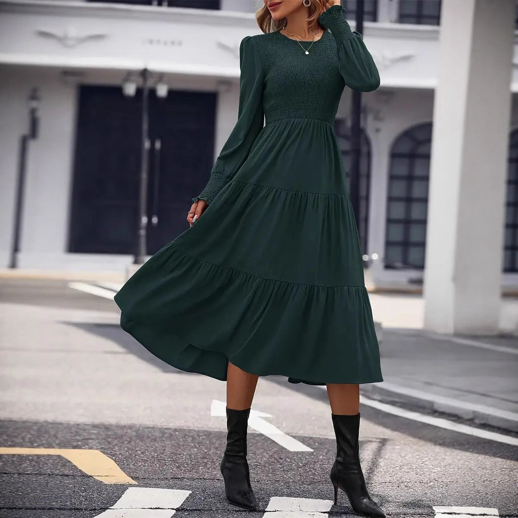 Damen Midi-Kleid mit aufwendigem Rüschensaum und figurbetontem Oberteil EB