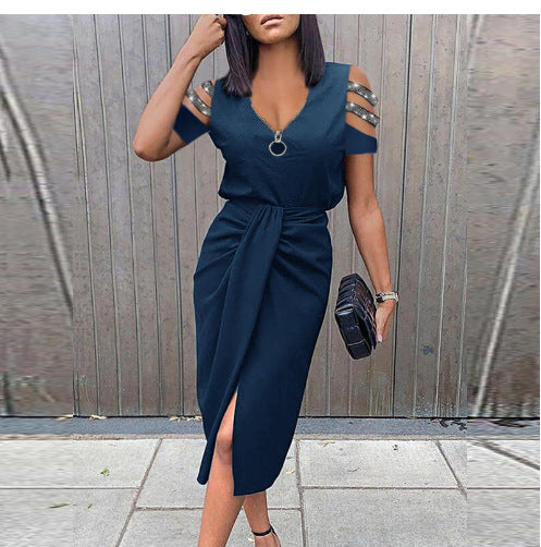 Damen Maxi Kleid mit schickem V-Ausschnitt und eleganten Schulterdetails EB