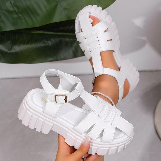 Damen Sportliche Plateau-Sandalen mit robustem Riemen-Design EB