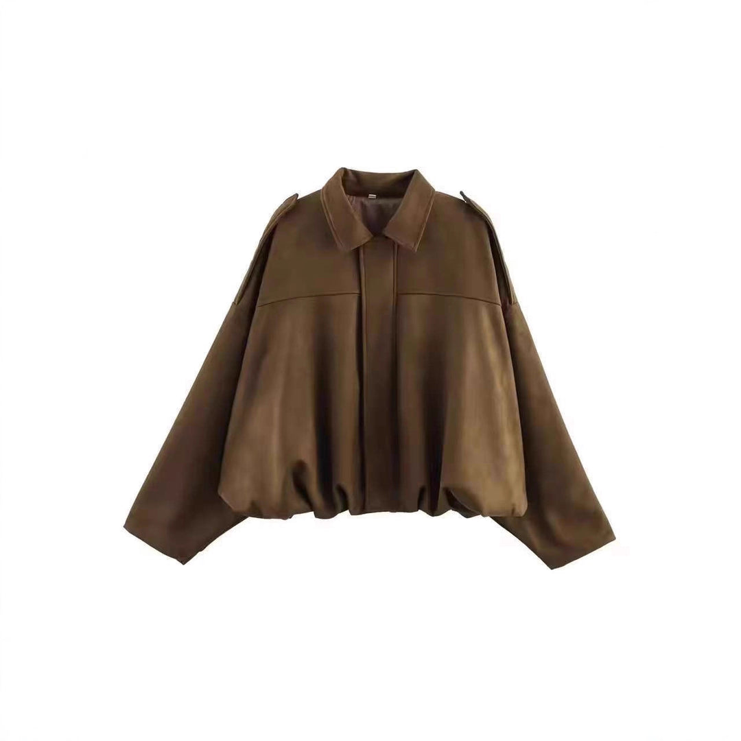 Damen Kurzjacke im Oversize‑Schnitt mit Ballon Saum und Schulterklappen EB