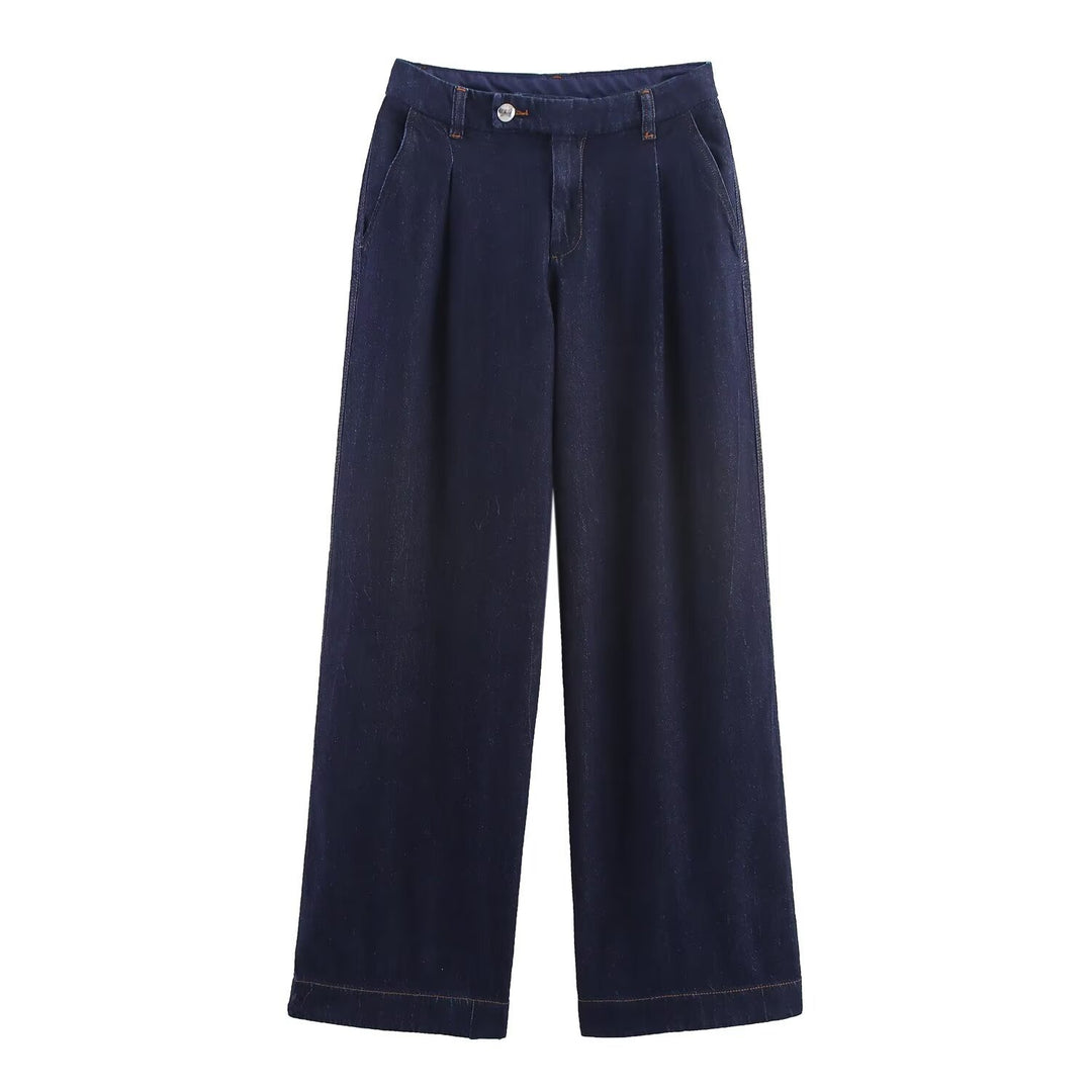 Damen weite Jeanshose mit eleganter Taillierung und seitlichen Eingrifftaschen EB