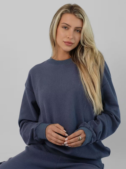 Damen Waffelstrick-Loungewear-Set mit Oversized-Sweater und Kordel-Jogginghose EB