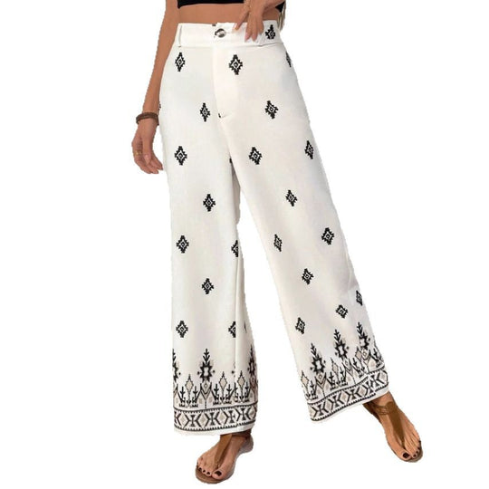 Damen Elegante und lockere Stoffhose mit dekorativem Muster EB