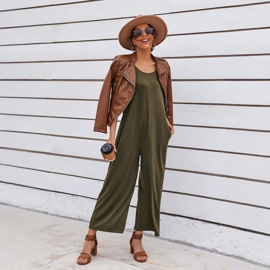 Frauen Freizeit Weiterbeinig Jumpsuit EB